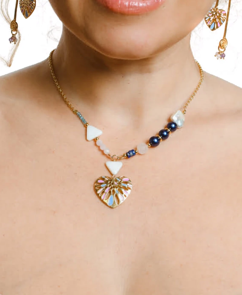 Nectar Nectar New York 18k Gold-Plated Mixed Gemstone Heart Pendant Necklace, 36" + 10" extender