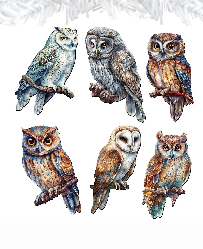 Designocracy Holiday Wooden Clip-On Ornaments Night Owls Set of 6 G. DeBrekht