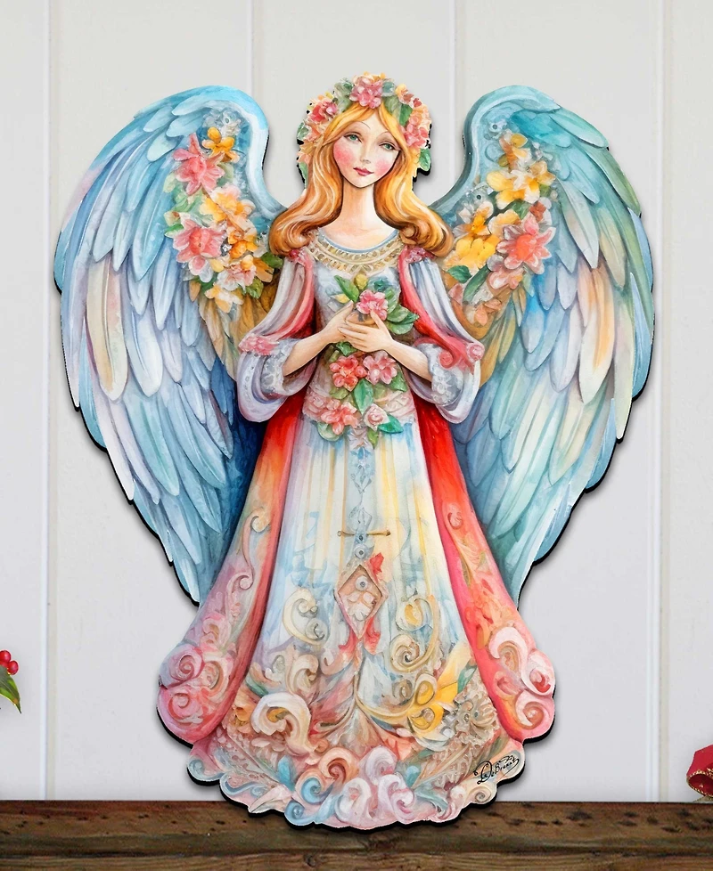 Designocracy Floral Angel Christmas Wooden Door Decor Wall Decor G. DeBrekht