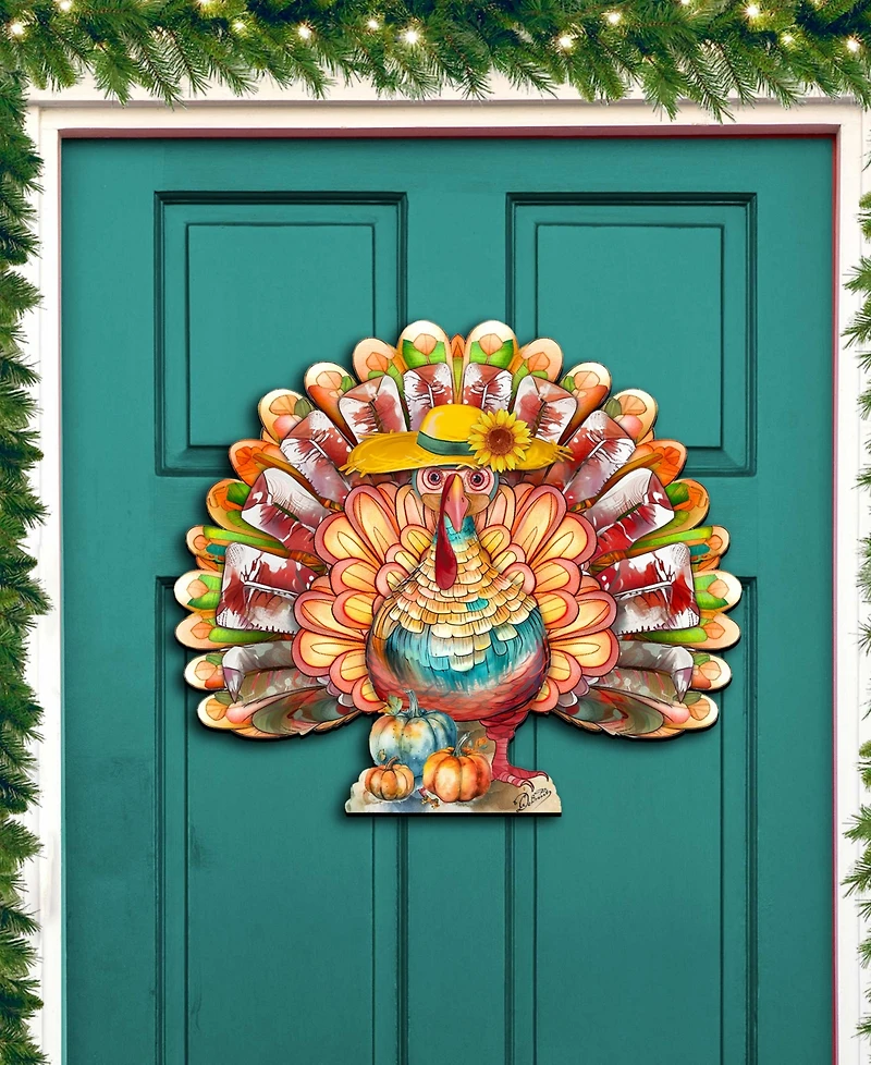 Designocracy Holiday Door Decor Wooden Door Hanger Autumn Turkey G. DeBrekht