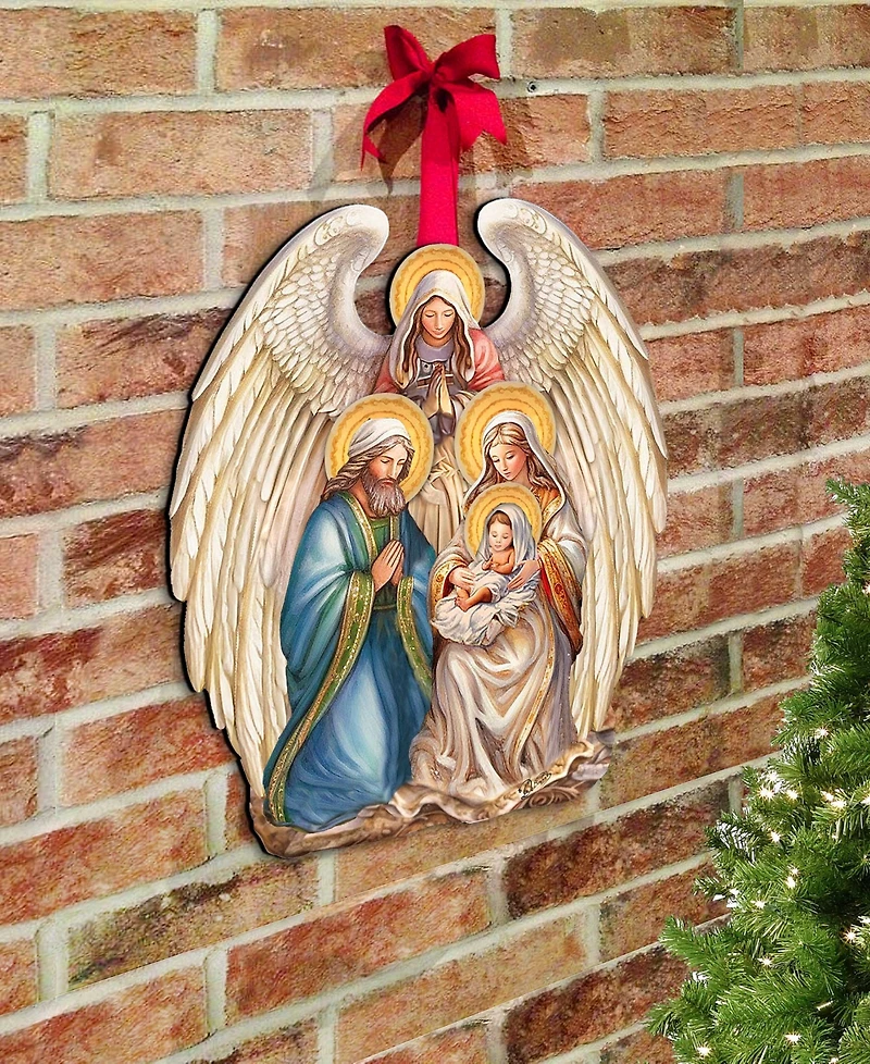 Designocracy Nativity with Angel Christmas Wooden Door Decor Wall Decor G. DeBrekht