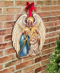 Designocracy Nativity with Angel Christmas Wooden Door Decor Wall Decor G. DeBrekht