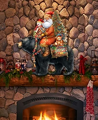 Designocracy Santa Claus and Black Bear Christmas Door Decor Wooden Wall Decor G. DeBrekht