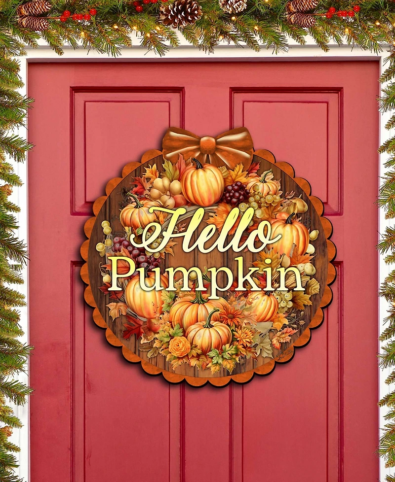 Designocracy Holiday Wooden Door Decor Welcome Sign Hello Pumpkin G. DeBrekht