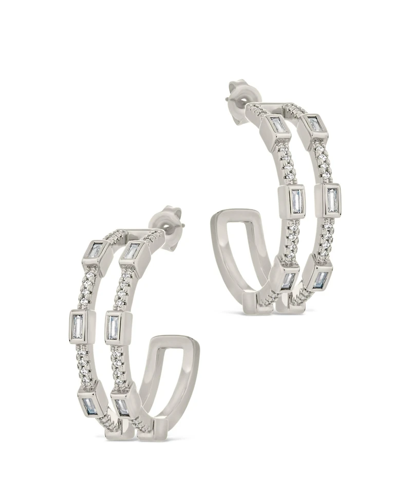 Sterling Forever Cubic Zirconia Neah Hoop Earrings
