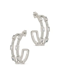Sterling Forever Cubic Zirconia Neah Hoop Earrings