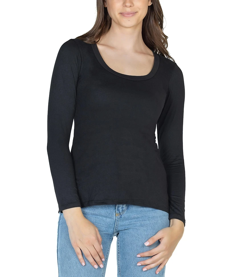 24seven Comfort Apparel Women's Long Sleeve Scoop Neck Top