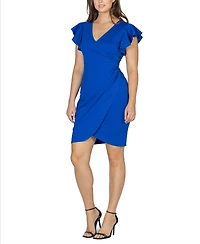 24seven Comfort Apparel Women's V-neck Ruffle Sleeve Knee Length Dress