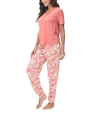 Ink+Ivy Women's 2 Piece Short Sleeve Henley Top with Jogger Pajama Set