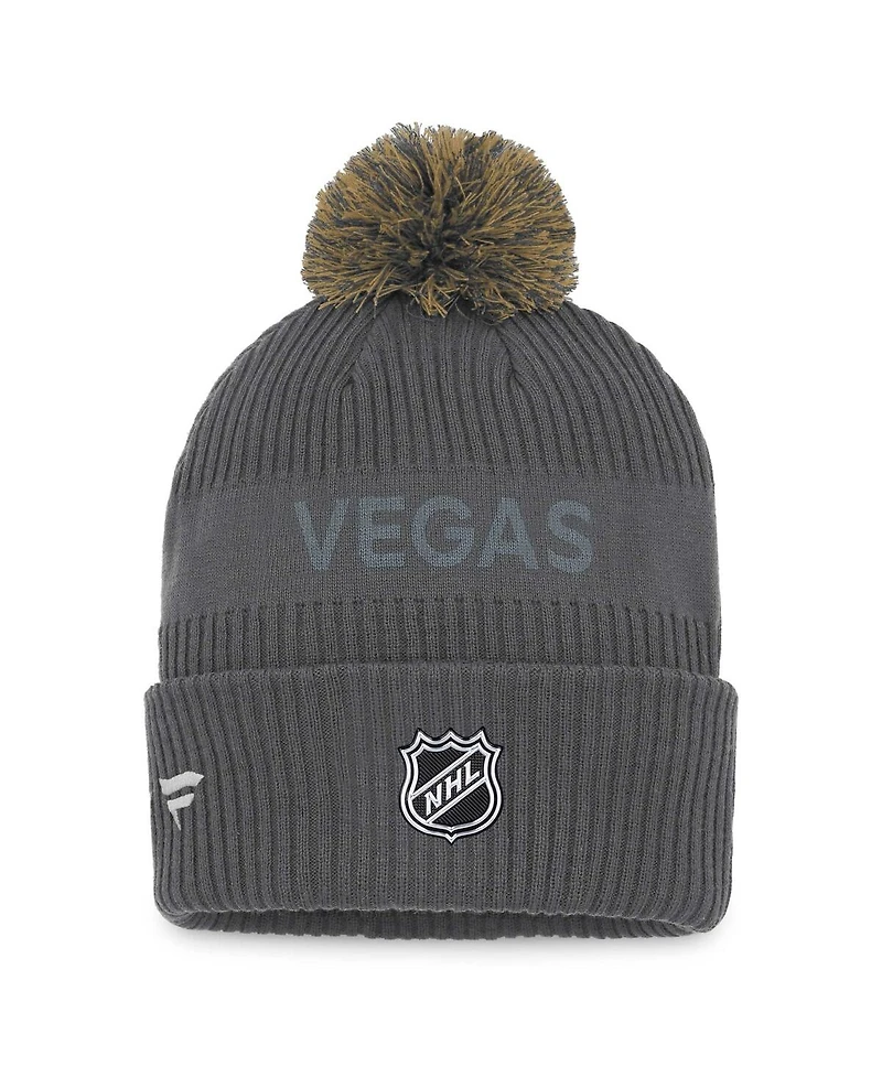 Men's Fanatics Charcoal Vegas Golden Knights Authentic Pro Home Ice Cuffed Knit Hat with Pom