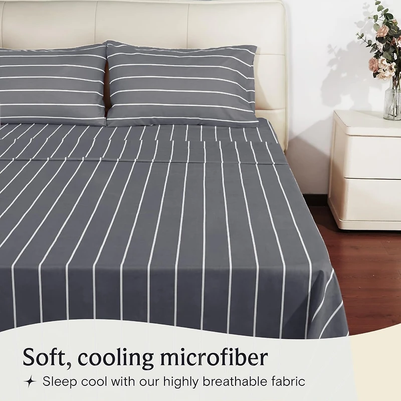 4PC Striped Silky Soft Cooling Deep Pocket Performance Sheet Set - Striped
