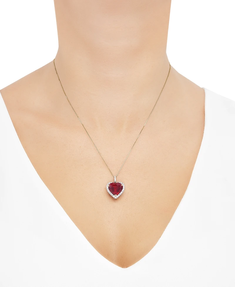 Grown With Love Lab Ruby (9-1/4 ct. t.w.) & Diamond (1/2 Heart Halo 18" Pendant Necklace 14k Gold (Also Sapp