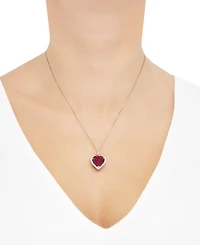 Grown With Love Lab Ruby (9-1/4 ct. t.w.) & Diamond (1/2 Heart Halo 18" Pendant Necklace 14k Gold (Also Sapp