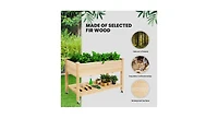 Wood Elevated Planter Bed with Lockable Wheels Shelf and Liner