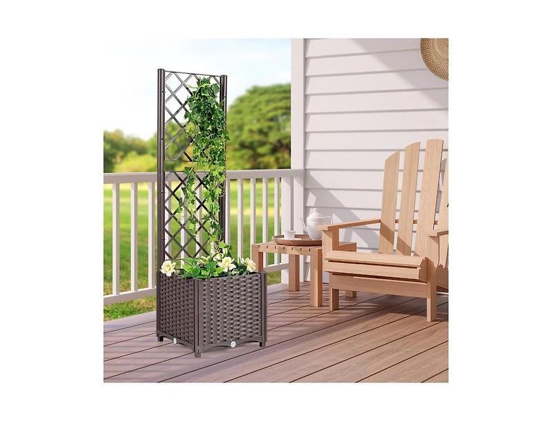 Raised Garden Bed with Trellis Planter Box for Climbing Plants -Brown