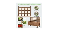 32in Wood Planter Box with Trellis Mobile Raised Bed for Climbing Plant