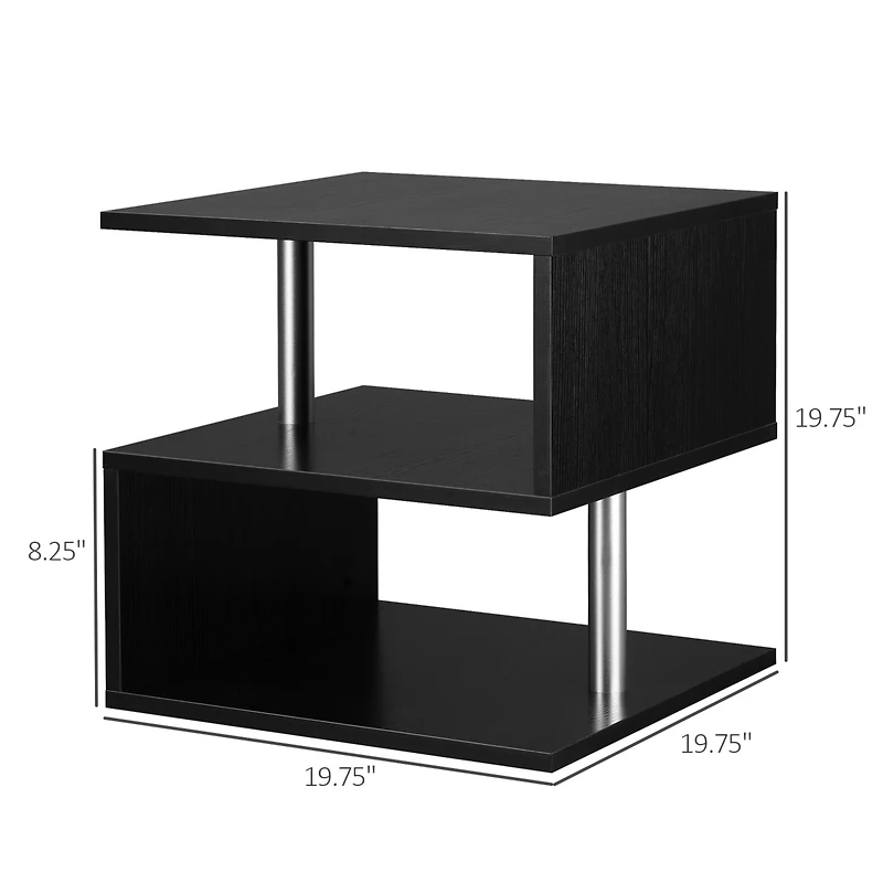 Homcom 19.75" Chic Designer S-Shaped Multi-Level Accent End Table Shelf, Black