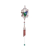 33" Long Hummingbird Copper and Gem Wind Chime with Candle Holder