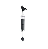 41" Long Black Hummingbird Silhouette Wood and Metal Wind Chime