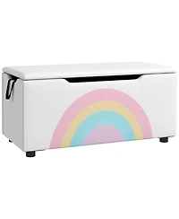 Qaba Kids Toy Box Chest, Lightweight Toy Organizer with Storage, Top Lid, and Side Handles for Nursery Room, Playroom, Bedroom, Aged 3-8 Years Old, 29