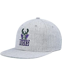 Men's Mitchell & Ness Heather Gray Milwaukee Bucks Hardwood Classics 2.0 Snapback Hat