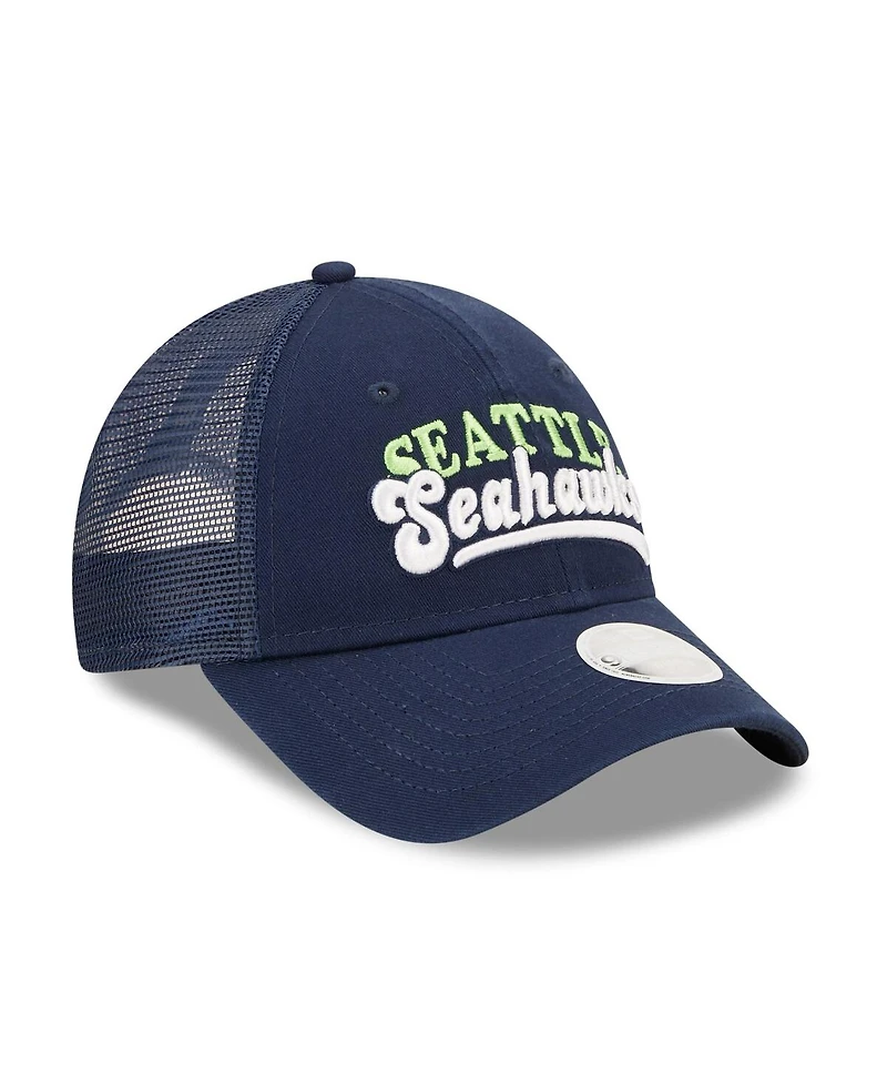 Women's New Era College Navy Seattle Seahawks Team Trucker 9FORTY Snapback Hat