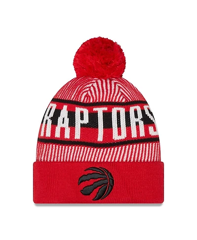 Men's New Era Red Toronto Raptors Striped Cuffed Pom Knit Hat