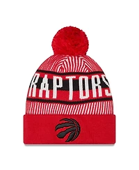 Men's New Era Red Toronto Raptors Striped Cuffed Pom Knit Hat