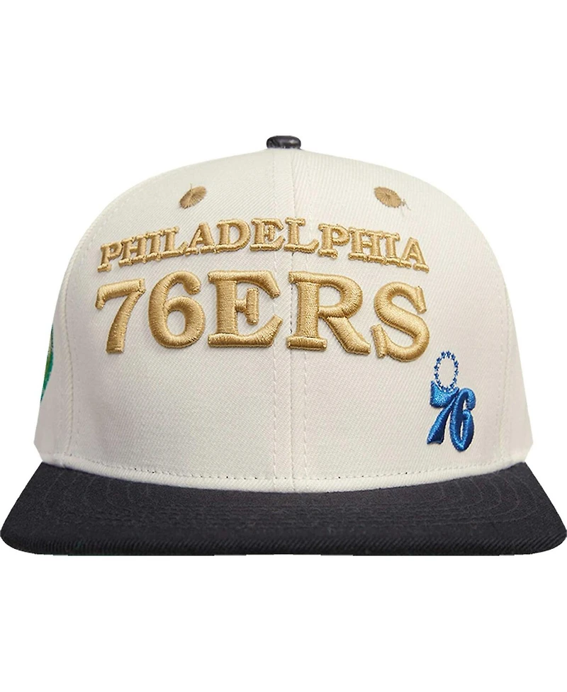 Men's Cream, Black Philadelphia 76ers Album Cover Snapback Hat