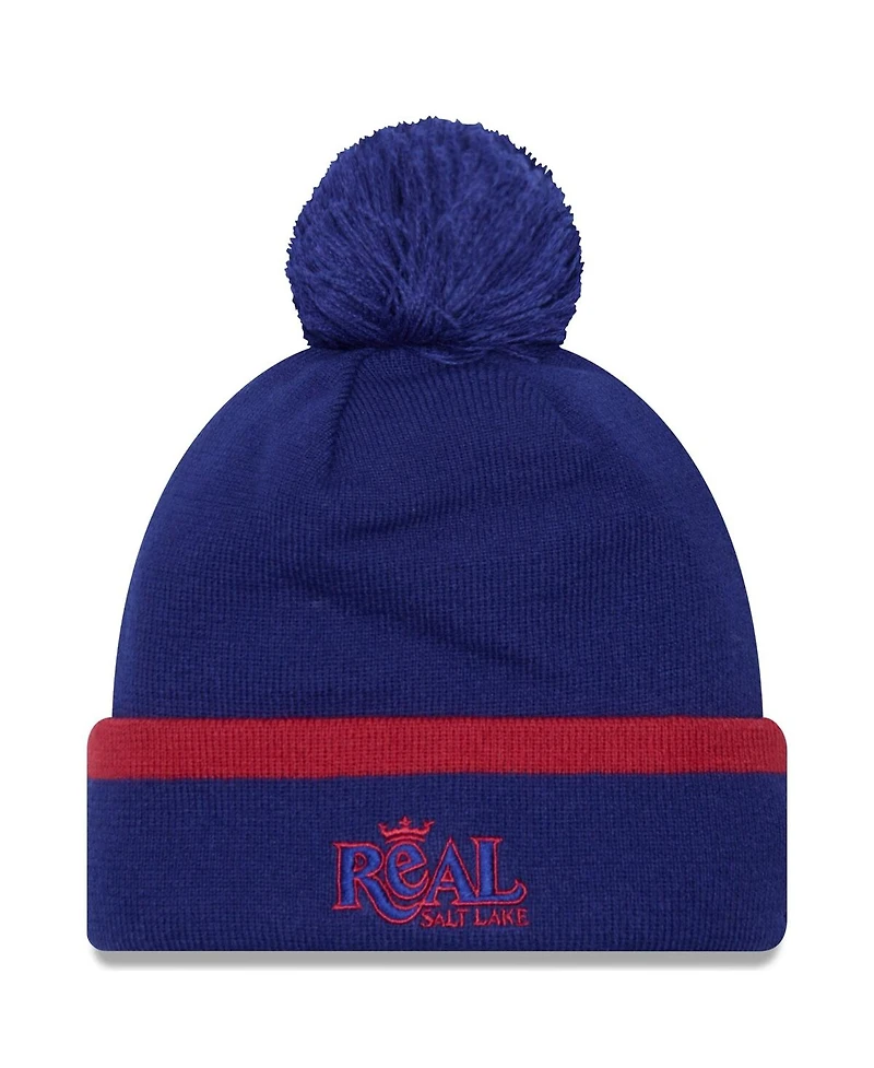 Men's New Era Blue Real Salt Lake Wordmark Kick Off Cuffed Knit Hat with Pom