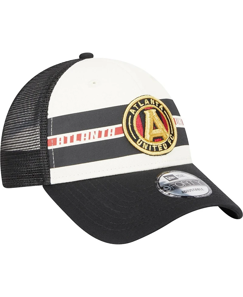 Men's New Era White, Black Atlanta United Fc Team Stripes 9FORTY Trucker Snapback Hat