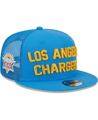 Men's New Era Powder Blue Los Angeles Chargers Stacked Trucker 9FIFTY Snapback Hat
