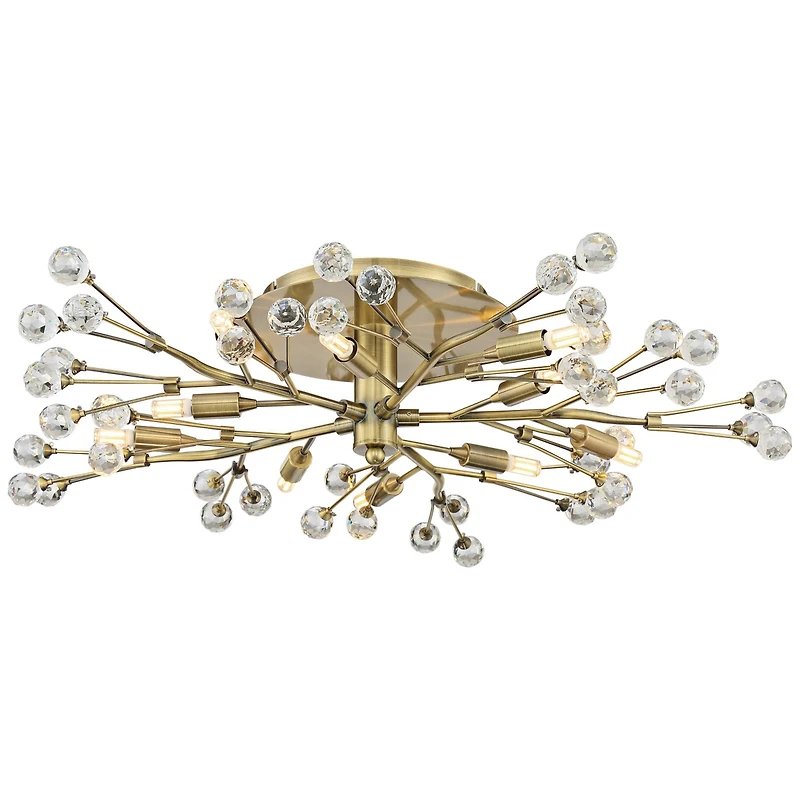 Possini Euro Design Ceiling Light Semi Flush Mount Fixture Led Brass 27 1/2" Wide 10-Light Crystal Berry for Living Room