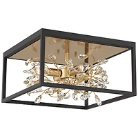 Possini Euro Design Carrine Modern Ceiling Light Flush Mount Fixture 14 1/4" Wide Black Gold 4-Light Clear Crystal for Bedroom Kitchen Living Roo
