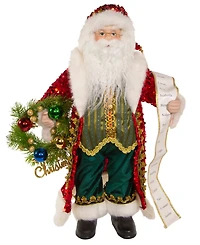 Kurt Adler 18" Fabric and Resin Decorative Santa with Wreath Table Piece