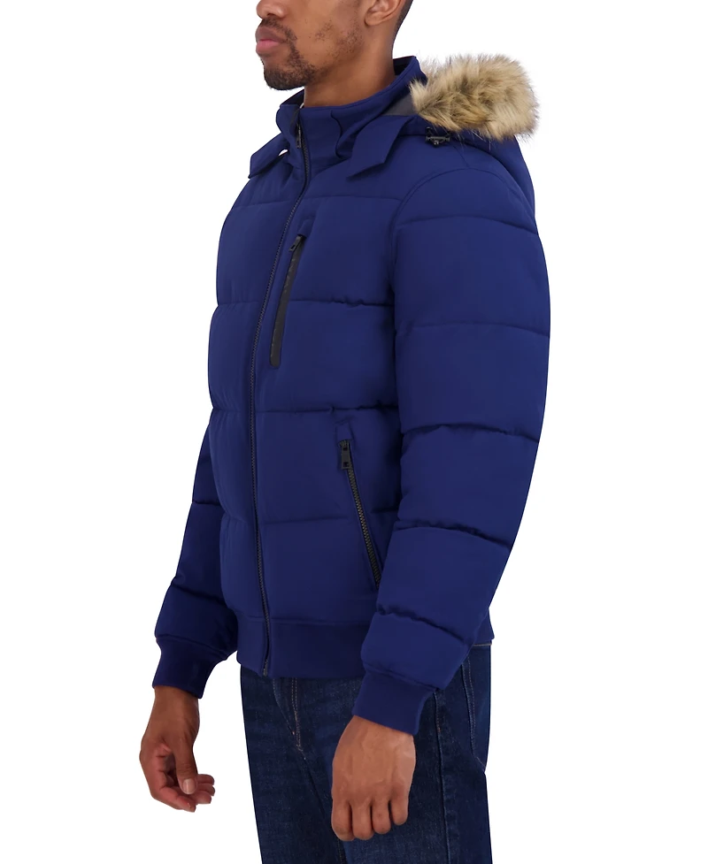 Nautica Men's Zip-Front Bomber Jacket with Faux Fur Hood