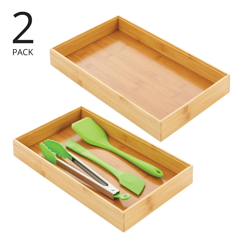 mDesign Bamboo Kitchen Storage Bin Container Crate Box - 2 Pack - 9 x 15 x 2