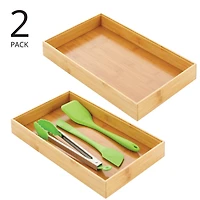 mDesign Bamboo Kitchen Storage Bin Container Crate Box - 2 Pack - 9 x 15 x 2
