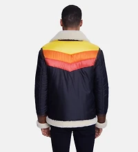 Furniq Uk Men's Puffer Jacket, Cracked Brown With Beige Curly Wool