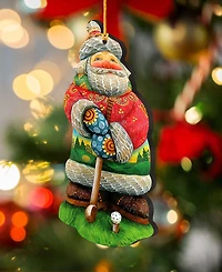 Designocracy Golfer Santa Christmas Wooden Ornaments Holiday Decor Set of 2 G. DeBrekht