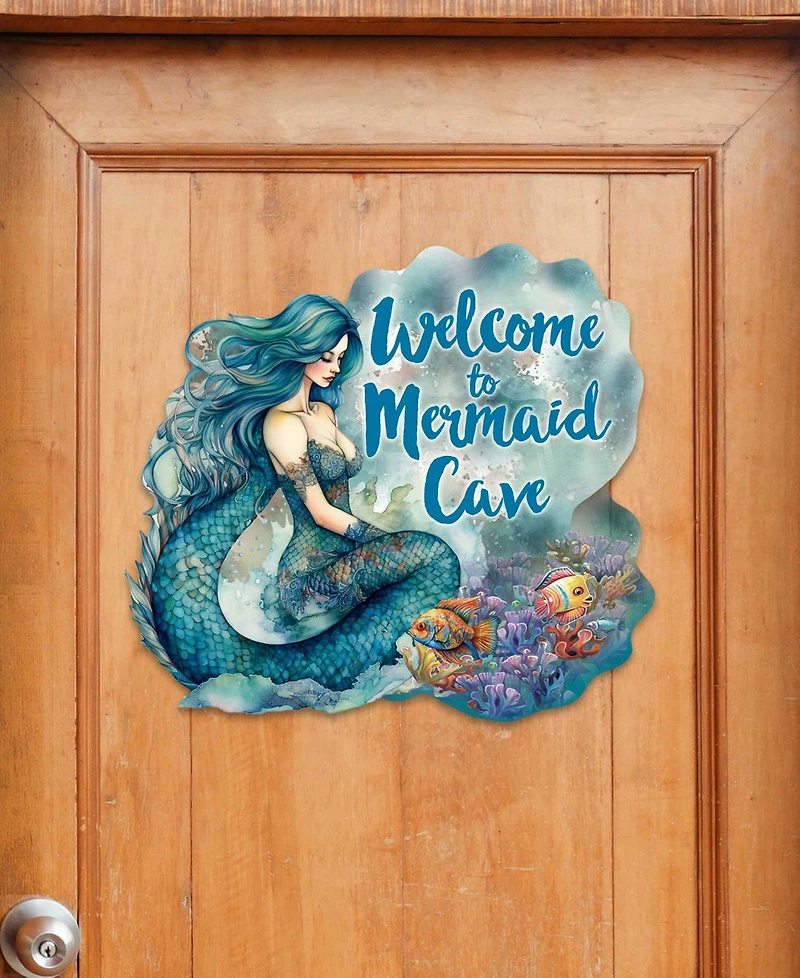 Designocracy Holiday Door Decor Wooden Welcome Sign Welcome to Mermaid Cave G. DeBrekht