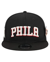 Men's New Era Black Philadelphia 76ers Post-Up Pin Mesh 9FIFTY Snapback Hat