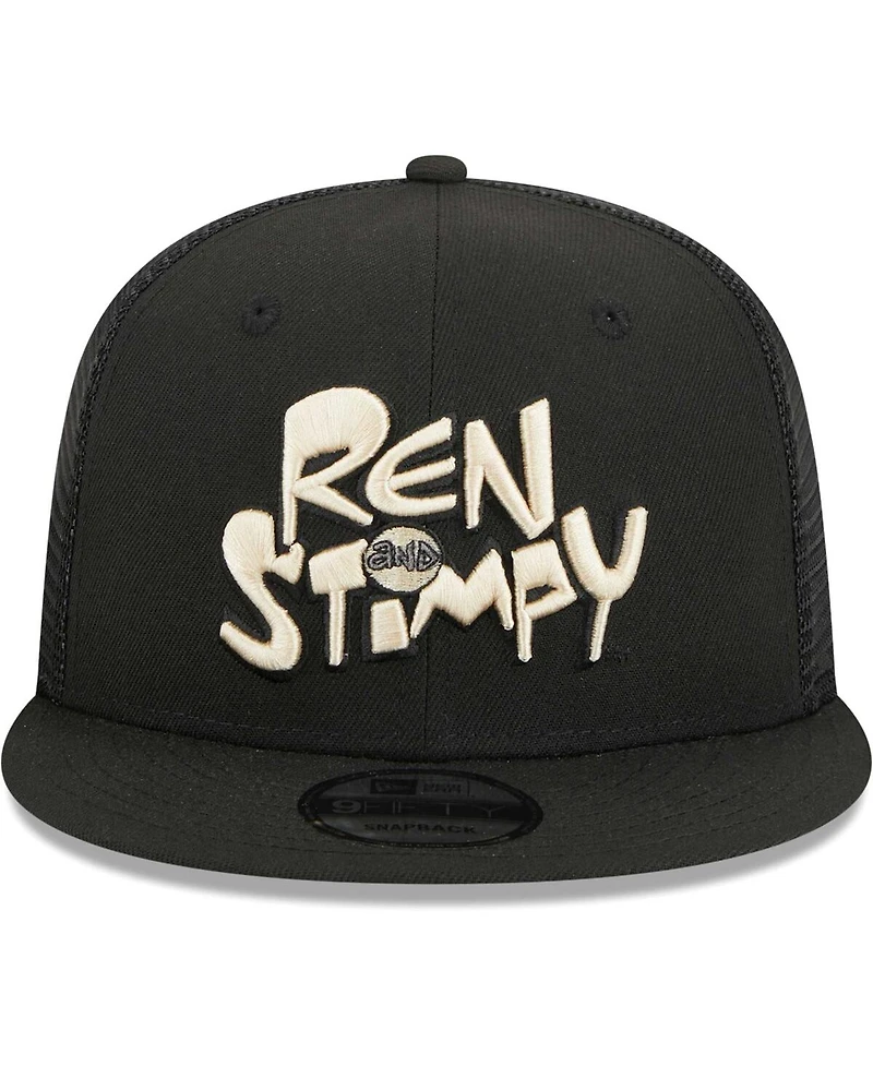 Men's New Era Black The Ren & Stimpy Show Trucker 9FIFTY Snapback Hat