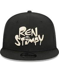 Men's New Era Black The Ren & Stimpy Show Trucker 9FIFTY Snapback Hat