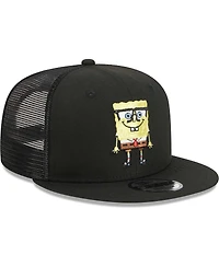 Men's New Era Black SpongeBob SquarePants Glasses Mesh Trucker 9FIFTY Snapback Hat