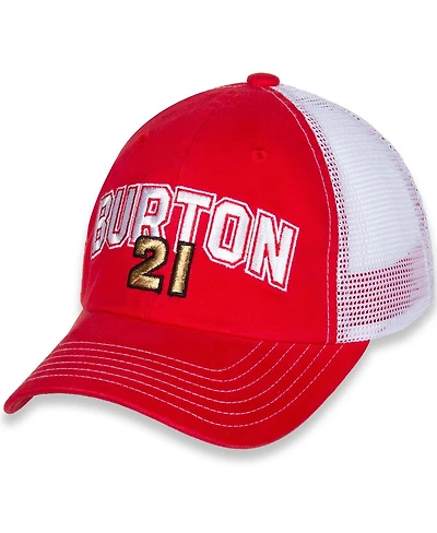 Women's Checkered Flag Sports Red, White Harrison Burton Name and Number Adjustable Hat