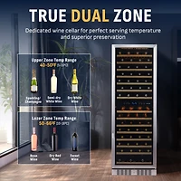 Newair 27" Built-in 160 Bottle Dual Zone Compressor Wine Fridge in Stainless Steel, Quiet Operation with Smooth Rolling Shelves