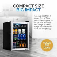Newair 90 Can Beverage Refrigerator Cooler, Freestanding Small Mini Fridge in Stainless Steel for Home, Office or Bar