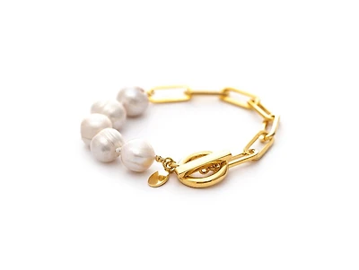 Rivka Friedman Natural Pearl Bead and Chain Toggle Bracelet