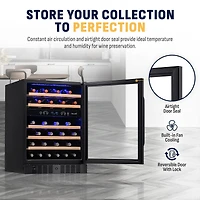 Newair 24-inch 46 Bottle Wine Cooler Refrigerator, Built-in Dual Zone Wine Fridge in Black Stainless Steel, Quiet Operation with Beechwood Shelves